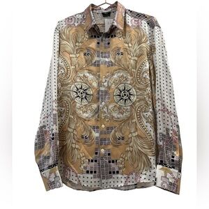 VERSACE 100% Silk Nautical Long Sleeve Button Down Shirt EUC